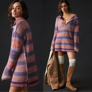 Anthropologie Daily Practice Half Zip Tunic Sweater Dress Size Small Purple Pink